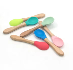 Cuillères en <span class=keywords><strong>silicone</strong></span> écologiques en bambou naturel pour la première étape de l'alimentation du bébé - Product Image 2