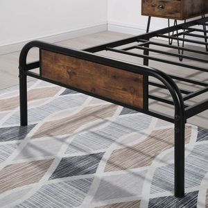 Cadre de <span class=keywords><strong>lit</strong></span> en métal industriel avec tête et pied de <span class=keywords><strong>lit</strong></span> en bois rustique, <span class=keywords><strong>lit</strong></span> de style vintage pour chambre à coucher, dortoir, appartement - Product Image 6