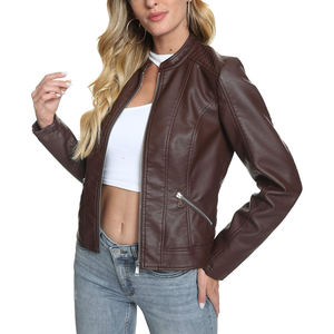 Veste en cuir pour femmes, nouveau style, avec fermeture éclair, manches longues, élégante, tendance, veste en cuir pour femmes, prix bas, vestes en cuir - Product Image 4