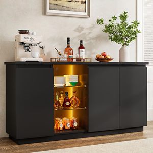 Mobile TV Moderno Nero Opaco con LED, Centro Intrattenimento Multifunzione, Credenza Buffet con Ripiani in Vetro - Product Image 1