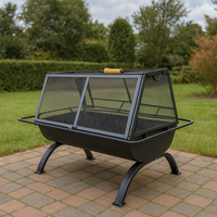 Brasero rectangulaire avec barbecue et four à pizza intégré pour le chauffage extérieur, la cuisine, le camping, la cour, les voyages