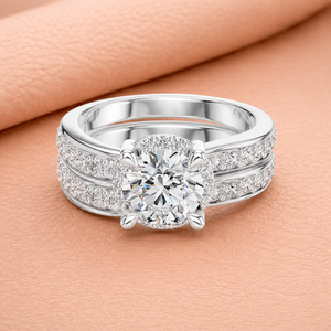 Ensemble de bagues de fiançailles de luxe en diamant taille ovale, or massif 14 carats plaqué rhodium, or jaune/blanc/rose, pour femme - Product Image 2