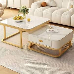 2 Piece Metal Frame Stylish End <b>Tables</b> for Living Room Bedroom or Aprtments (White & Gold) - Product Image 1