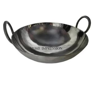 Premium Quality Heavy Duty Metal Silver Color Finished Shiny Polished Round Shape Kadhai With Gold Plated Aluminum Handles - Product Image 6