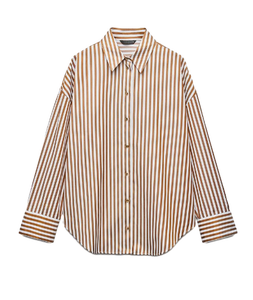 Camisa de rayas marrones de moda y única para mujer de la mejor calidad, algodón clásico y cómodo, disponible a granel - Product Image 1