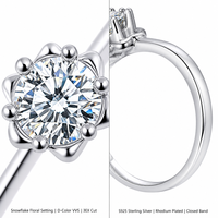 Bague de fiançailles en moissanite 0,5 ct couleur D VVS, bague solitaire en argent sterling 925, coupe 3EX 5 mm, plaqué rhodium