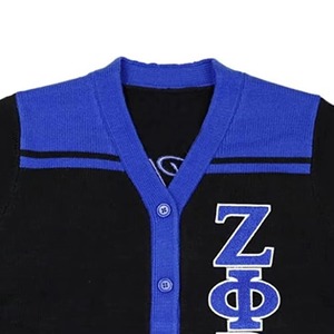 Zepta Phi Beta Custom Greek Letters Unisex Varsity <b>Cardigan</b> Winter Knitted Patchwork V-neck Sweater Embroidered Casual Plus Size - Product Image 4