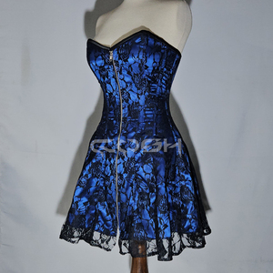 Vestido Corset con Cierre Frontal, Azul Rey, Satén con Encaje, Diseño Personalizado OEM - Product Image 4