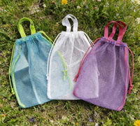Sacs de shopping en filet de nylon et polyester recyclables portables multicolores avec cordon de serrage, sacs de plage et de maillot de bain