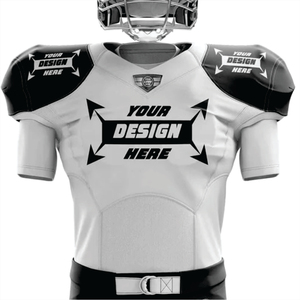 Personalizado 100% poliéster sublimado uniforme de fútbol americano transpirable blanco negro aparejos sarga equipo corto Jersey logotipo frontal - Product Image 2