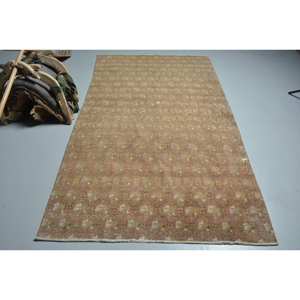 Alfombra de lana turca Beige Vintage de 4,5x7,8 pies, hecha a mano, clásica, de área grande, de látex rectangular abstracto para uso en el pasillo - Product Image 1