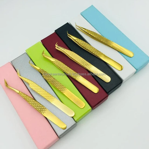 Golden Gold Professional Precision Anti-Static Eyelash Extension Tweezers Stainless Steel Beauty <b>Tool</b> for 12-14cm Lash - Product Image 6