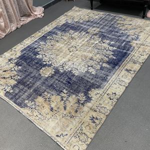 Alfombra Turca, Alfombra Vintage de 6.5x8 pies, Alfombra de Lana Azul Beige Estilo Suroeste - Product Image 5