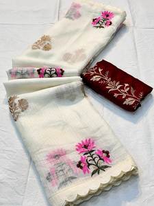 Sari Elegante de Longitud Regular con Diseño Bordado en Tela de Seda Georgette PREMIUM con Estampado de Cuadros Chex, Blusa de Contraste para Fiesta, Disponible Ahora - Product Image 4