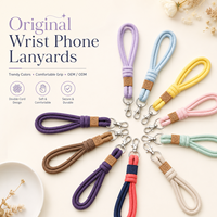 Cordon de poignet double pour téléphone, en gros, sangle tressée avec patch en cuir personnalisé OEM