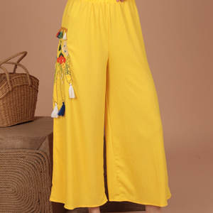 กางเกงขายาวผู้หญิงปักลายคุณภาพสูงจาก Burumcuks สีเหลือง ผ้าระบายอากาศได้ดี สวมใส่สบาย แห้งเร็ว สีไม่ตก ฟรีสำหรับเด็กผู้หญิง - Product Image 2