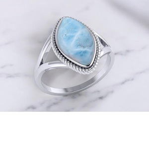 Larimar Dainty Ring 925 Plata de ley sólida Piedra preciosa natural Anillo de promesa hecho a mano para mujer - Product Image 3