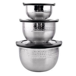 German <b>Bowl</b> Hammered With Lid 3-piece Set Made of Stainless Steel - Product Image 1