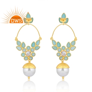 Último diseño hecho a mano 18K chapado en oro Natural múltiples piedras preciosas pendientes colgantes Demi joyería fina fabricante - Product Image 4