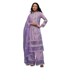 Traje Palazzo bordado púrpura lavanda en seda viscosa, venta al por mayor, Ropa Étnica para mujer, proveedor de fábrica de ropa OEM personalizado - Product Image 2