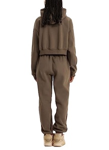 Conjuntos de Jogger de lana para mujer, 2 piezas, chándales, Top corto, sudaderas con capucha, pantalones para correr, ropa deportiva transpirable de secado rápido 2025 - Product Image 3