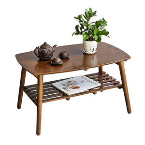 Rectangular 2-Tier Rustic Living Room <b>Table</b> 80x50x45cm Durable Rubber Wood <b>Coffee</b> <b>Table</b> TT68270 - Product Image 1