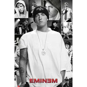 Affiche de style Art déco moderne, collage Eminem, panneau mural en papier encadré de bois pour la décoration de la maison - Product Image 1