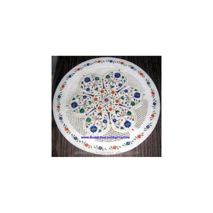 La plus belle plaque ronde d'incrustation de marbre blanc faite à la main avec le travail de sculpture meilleure qualité pour le cadeau d'affaires et les hôtels - Product Image 1