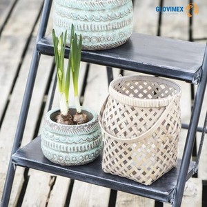 Vietrustic Venta superior Linterna de jardín Portavelas de vidrio Linterna de ratán de bambú Linternas colgantes para exteriores - Product Image 6