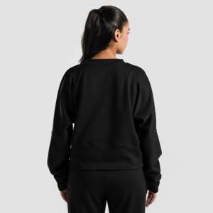 Sweat-shirt noir monocolore pour femme, idéal pour les entraînements quotidiens, en soie tricotée respirante avec impression en relief, style streetwear léger - Product Image 2