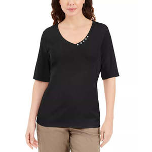 Camicia Lunga Casual da Donna Karen Scott Viola con Scollo a V e Dettagli a Bottoni, Ricamo Disponibile, Taglie XL-4XL - Product Image 1