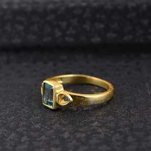 แหวนเงินแท้ 925 โทปาสสีน้ําเงิน ควอตซ์ เวอร์มายล์ แหวนพลอย เครื่องประดับชุบทองที่ทําด้วยมือสวยงาม - Product Image 3