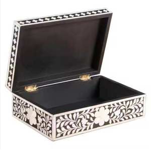 Boîte à bijoux élégante décorative en os incrusté de nacre et de bois pour la décoration intérieure, rangement de cadeaux, logo personnalisé disponible - Product Image 3
