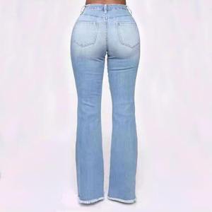 2024 Nova Chegada Algodão Respirável Perna Larga Conforto-Stretch Denim <span class=keywords><strong>Jeans</strong></span> Escuro Plus Size Decoração Do Laço OEM/ODM
