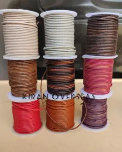 Cordón de cuero redondo para fabricación de joyas, joyería de cuero para hacer pulseras - Product Image 1