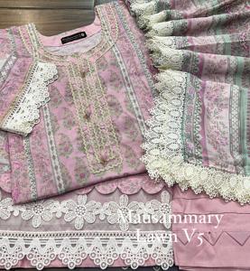3Pc Stitch Lawn Digital Printed Lawn Shirt Dupatta With Four Side laçage & Stitch Fancy Style Trouser | Ssumaira Collection - Product Image 4