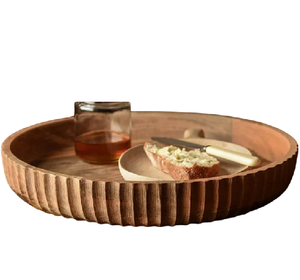 Bol de service peu profond Gavivi en bois de manguier fait à la main durable et élégant accessoire de salle à manger en bois naturel rustique petit service en bois - Product Image 1