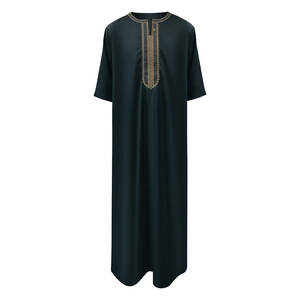 Thobe de satén Premium de alta calidad para hombres Slim Fit con bordado simple Moda musulmana árabe para todas las estaciones-XXL para adultos - Product Image 1