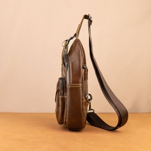 High Fashion Men's LCB-0060B Genuine Leather Sling <b>Bag</b> Vintage Multifunction Outdoor Shoulder <b>Bag</b> <b>Anti</b> <b>Theft</b> Front Chest Design - Product Image 3