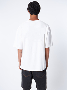 T-shirt en coton blanc surdimensionné pour homme, manches courtes, col rond, couleur unie, coupe décontractée - Product Image 2