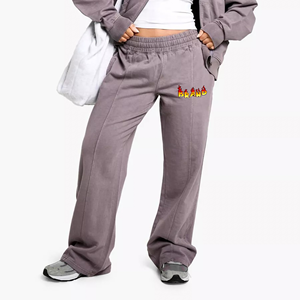2025 nouveauté haute qualité broderie personnalisée Logo femmes Baggy pantalons de survêtement jambe large tenue décontracté Hip Hop hiver lavé polaire - Product Image 1