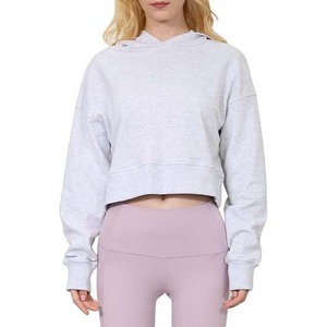 OEM Women's Hooded <b>Crop</b> <b>Top</b> Hoodie 3D Embroidery Custom Printing Eco-Friendly Breathable Polyester/Cotton Fabric Drawstring - Product Image 6