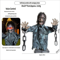 Zombie d'Halloween demi-corps oscillant avec chaînes en fer, capteur électrique, son lumineux, accessoire de décoration d'ambiance d'horreur