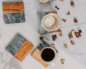 ที่รองแก้วทำจากหินอ่อนและไม้วอลนัทที่ทำด้วยมือหรูหราเสื่อหินสี่เหลี่ยมสำหรับงานศิลป์และแผ่นรองสำหรับบ้านสำนักงาน - Product Image 3