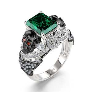 Jeulia Intricate Beauty Skull Butterfly Design <b>Emerald</b> Cut Sterling <b>Silver</b> Fashion <b>Ring</b> - Product Image 2