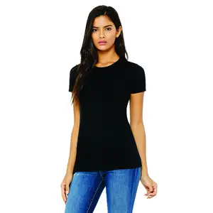 Женская хлопковая Приталенная футболка, однотонная черная обтягивающая футболка с лентой на плечах, длиной тела 100% пневматических нитей и с кольцами, 32 единицы, 4,2 унции