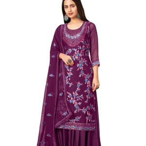Faux Georgette Sequence Work Sharara Suit de haute qualité par Fab Zone Dernière robe pakistanaise de créateur pour adultes pour les fêtes - Product Image 2
