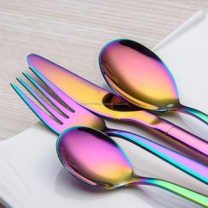 Ensemble d'argenterie multicolore SS304 faite à la main couverts en acier inoxydable PVD coloré couverts arc-en-ciel miroir couteau cuillère et fourchette - Product Image 2