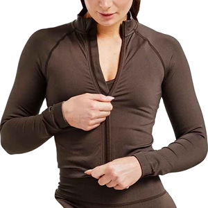 Veste de sport respirante à fermeture éclair intégrale pour femmes, pour la course en plein air et le yoga, entraînement physique, avec logo frontal, processus tricoté - Product Image 3