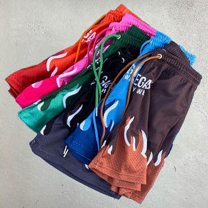 Men's Custom Print Solid Gym Sports Shorts Double <b>Layer</b> 100% Polyester Basketball Mesh <b>Mid</b> Waist Breathable Casual Style - Product Image 3